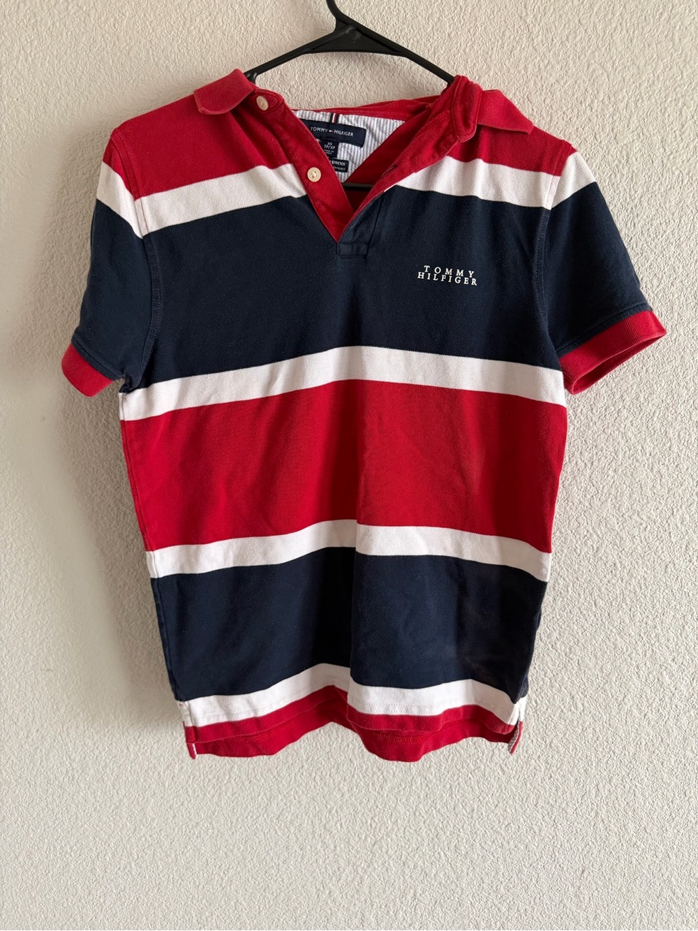 Tommy Hilfiger Red, Navy & White Striped Polo Shirt